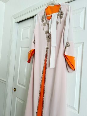 Girls Pale Pink and Orange Embellished Dress